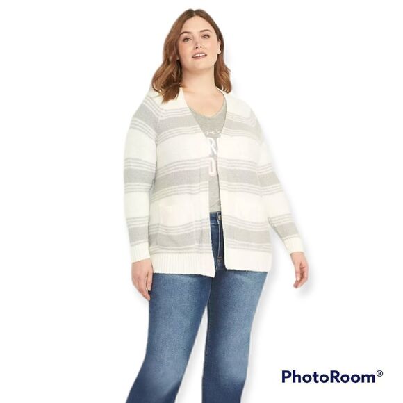 26 28 Lane Bryant Gray Stripe Long Sleeve Cardigan Open Front Reglan Sleeve - Picture 1 of 8